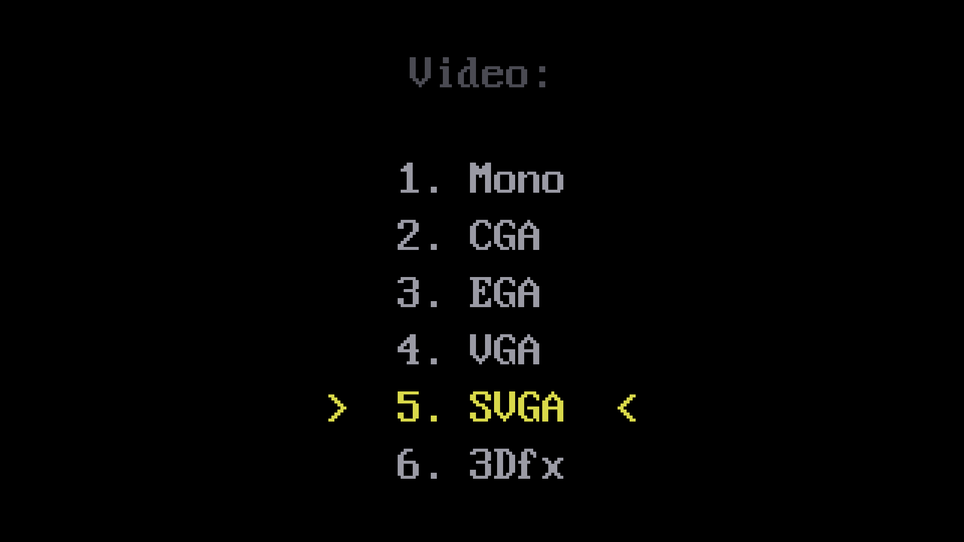 The video mode menu